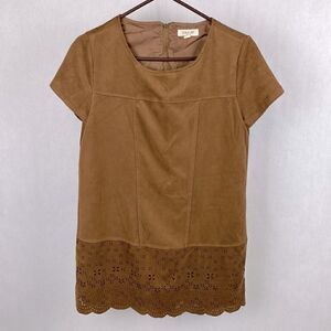 Taylor & Sage Brown Shift Dress Faux Suede Cutouts Large